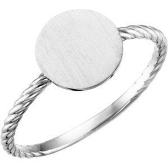 14K White Be Posh Engravable Rope Signet Ring